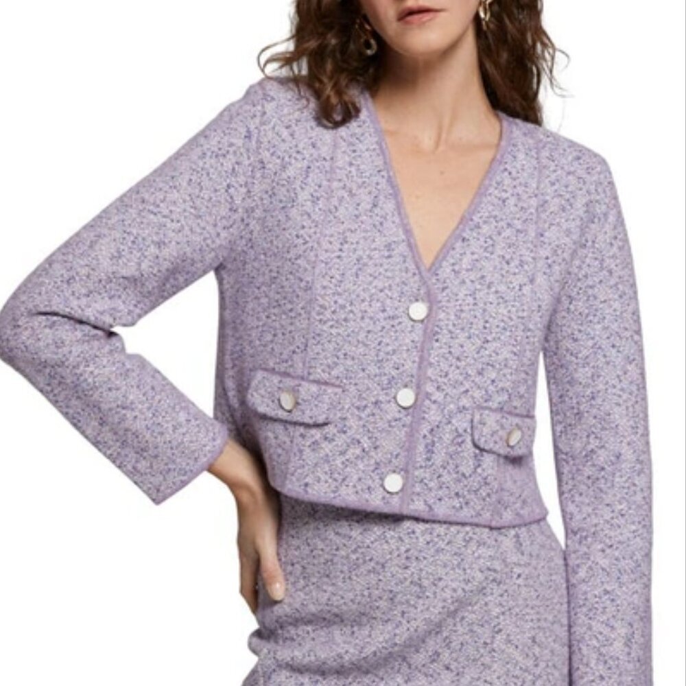 & Other Stories Lilac Tweed Metallic Tweed Crop Jacket Size L